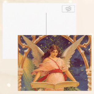 Cartão Postal De Festividades natais vintages, Bíblia de leitura do anjo vitori