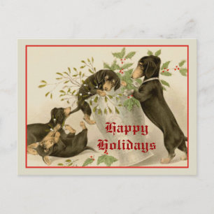 Cartão Postal De Festividades natais vintages Cães de Dachshund agudos vitorian