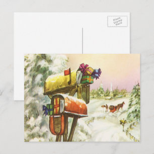 Cartão Postal De Festividades Natais vintages, caixas de correio na paisagem de 