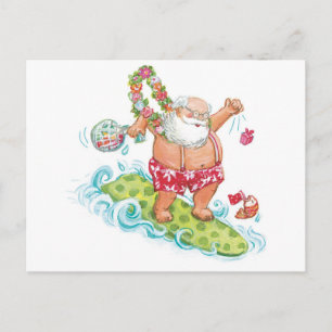 Cartão Postal De Festividades natais vintages Cartoon Surfing Santa Claus