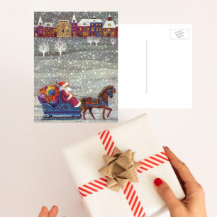 Cartão Postal De Festividades Natais vintages, Cavalo de Papai Noel Aberto