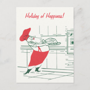 Cartão Postal De Festividades Natais vintages, Chef de Papai Noel e Turquia