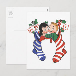 Cartão Postal De Festividades natais vintages com crianças bonitas