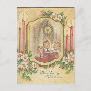 Cartão Postal De Festividades natais vintages Corais com Velas