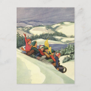 Cartão Postal De Festividades Natais vintages, Crianças Dormindo em Montanha