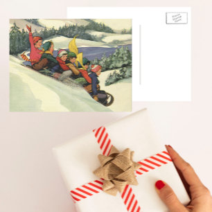 Cartão Postal De Festividades Natais vintages, Crianças Dormindo em Montanha