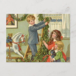 Cartão Postal De Festividades natais vintages, Crianças Vitorianas Decorrem