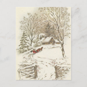 Cartão Postal De Festividades Natais vintages De Dorga Na Neve
