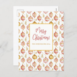 Cartão Postal De Festividades Natais vintages de ornamentos Dourados cor-de-rosa