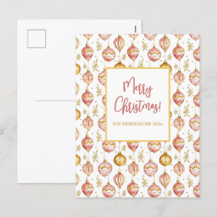 Cartão Postal De Festividades Natais vintages de ornamentos Dourados cor-de-rosa