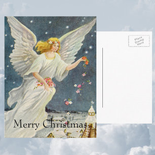 Cartão Postal De Festividades Natais vintages do Anjo Vitoriano com Rosas de Est