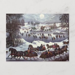 Cartão Postal De Festividades Natais vintages Dormem, Central Park, no inverno