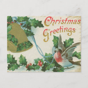 Cartão Postal De Festividades natais vintages e pássaros