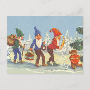 Cartão Postal De Festividades Natais vintages, Elves no inverno da Floresta da N