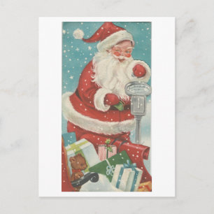 Cartão Postal De Festividades natais vintages estacionando Papais noeis do medid