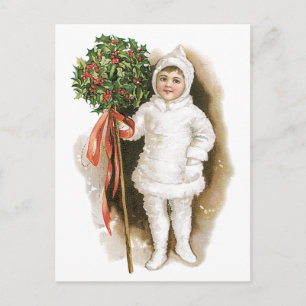 Cartão Postal De Festividades Natais vintages, Garota Vitoriana com Holly