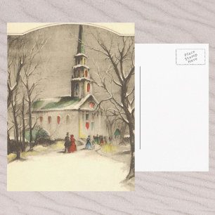 Cartão Postal De Festividades Natais vintages, Igreja na neve de inverno