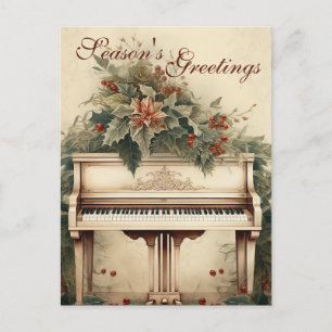 Cartão Postal De Festividades Natais vintages Música Grande Piano Greenery