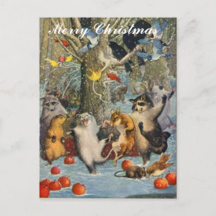 Cartão Postal De Festividades natais vintages na placa de Posto Woods