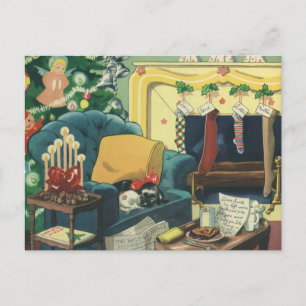 Cartão Postal De Festividades Natais vintages na sala de estar