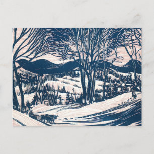 Cartão Postal De Festividades Natais vintages, paisagem da montanha de inverno