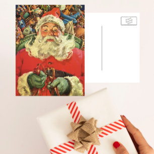 Cartão Postal De Festividades Natais vintages, Papai Noel com Brinquedos
