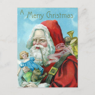 Cartão Postal De Festividades Natais vintages Papai Noel com Brinquedos