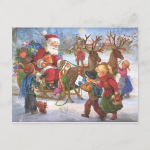 Cartão Postal De Festividades Natais vintages Papai Noel Em Sleigh