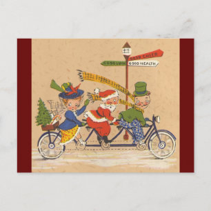 Cartão Postal De Festividades Natais vintages, Papai Noel Victoriano na biciclet