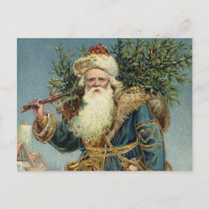 Cartão Postal De Festividades Natais vintages, Papai Noel Vitoriano com Árvore