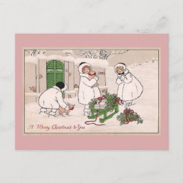 Cartão Postal De Festividades Natais vintages para porcos e raparigas