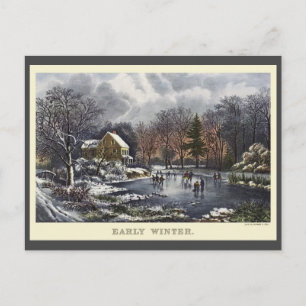 Cartão Postal De Festividades natais vintages, Patinadores de inverno Pond