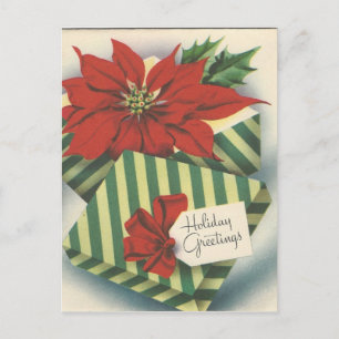 Cartão Postal De Festividades natais vintages Poinsettia Com Presente