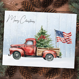 Cartão Postal De Festividades Natais vintages Red Truck Patriotic USA Flag