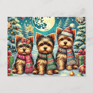 Cartão Postal De Festividades Natais vintages Russos Terrier Yorkshire Dog