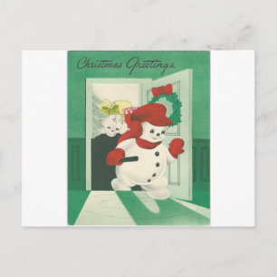 Cartão Postal De Festividades natais vintages Snowman Casal