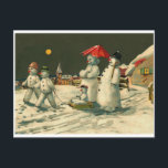 Cartão Postal De Festividades Natais vintages snowman família trenó<br><div class="desc">Natais vintages snowman família trenó</div>