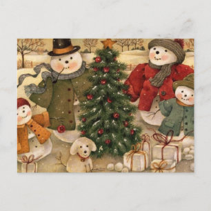 Cartão Postal De Festividades Natais vintages Snowmen