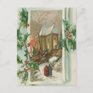 Cartão Postal De Festividades natais vintages Snowy Church