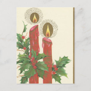 Cartão Postal De Festividades Natais vintages Velas com Holly