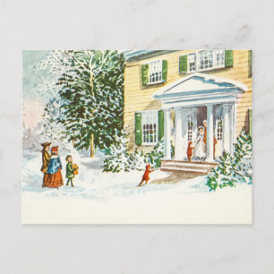 Cartão Postal De Festividades Natais vintages Winter Snow Back Home House