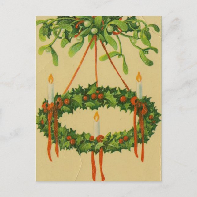 Cartão Postal De Festividades Natais vintages Wreath Chandelier (Frente)