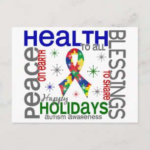 Cartão Postal De Festividades Natal 4 Flocos de Neve Autismo
