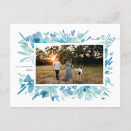 Cartão Postal De Festividades Natal Abstrato azul-feliz