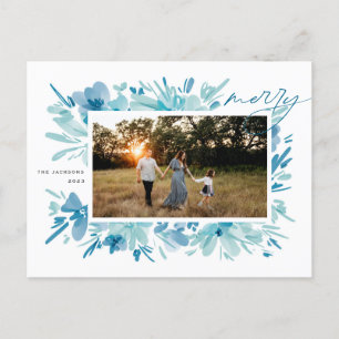 Cartão Postal De Festividades Natal Abstrato azul-feliz