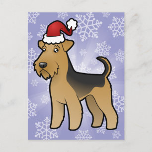 Cartão Postal De Festividades Natal Airedale Terrier / Welsh Terrier