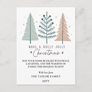 Cartão Postal De Festividades Natal Alegre Minimalista Boho Árvores