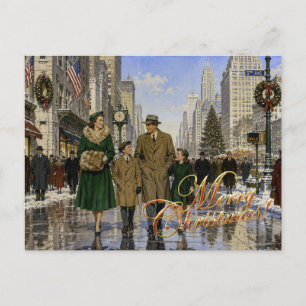 Cartão Postal De Festividades Natal americano dos anos 50 na 5th Avenue N.Y.