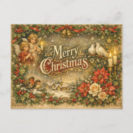 Cartão Postal De Festividades Natal Antigo Anjo Querubim Alegre