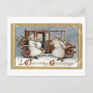 Cartão Postal De Festividades Natal antigo, Carro vintage